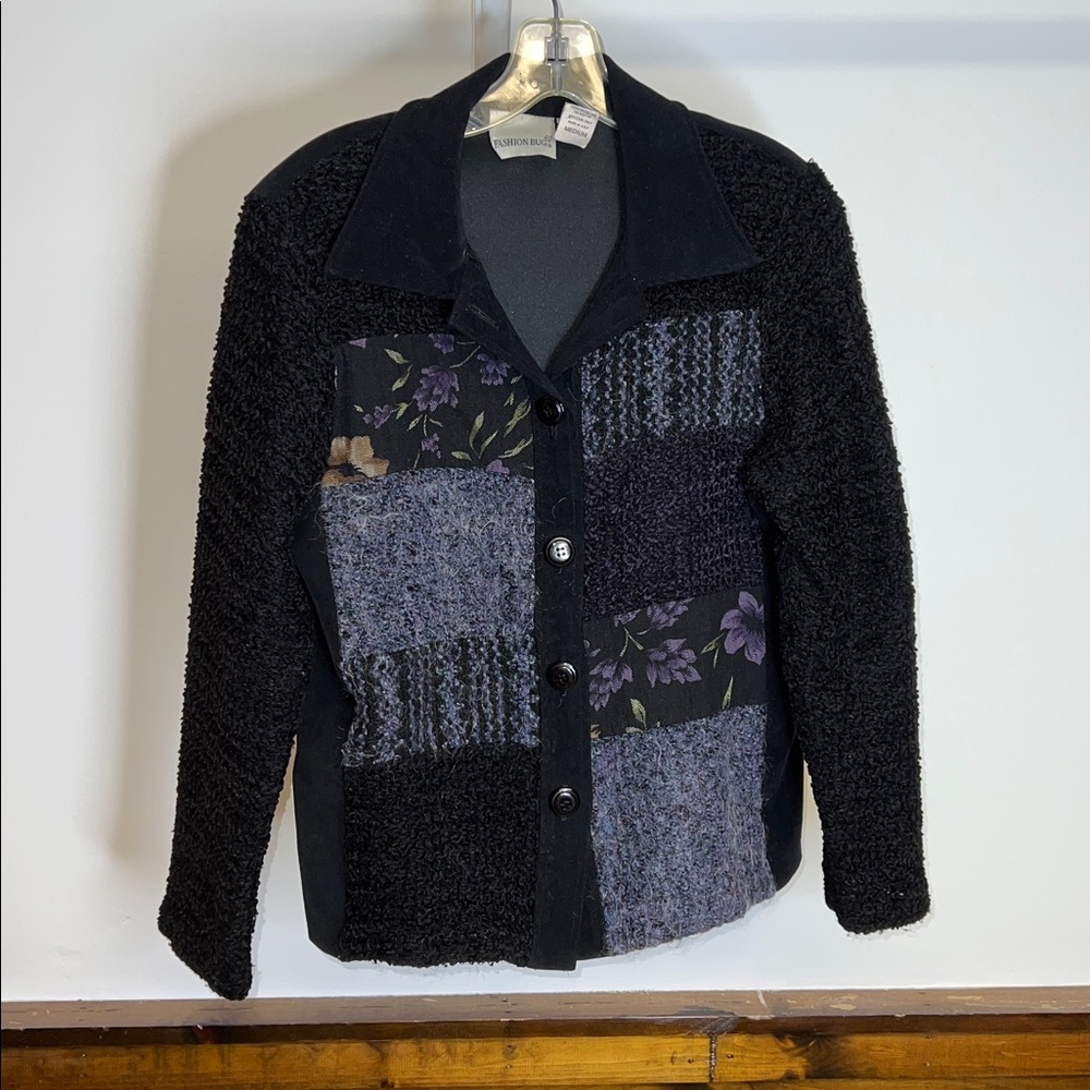 Fashion Bug Black Chenille Patchwork Blazer Jacket-‎ M
